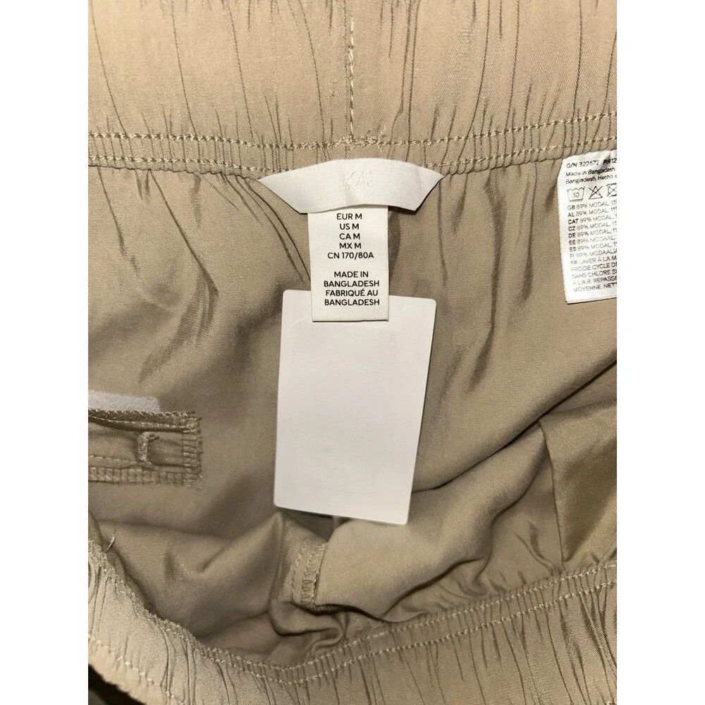 H&M Paperbag Wide Leg Pants Medium Beige Tan Cropped Modal Blend High Waist M